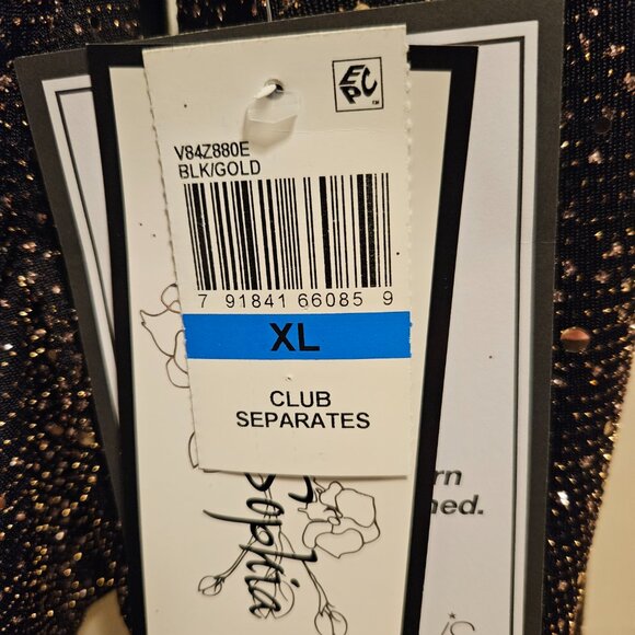 Alex & Sophia Glitter Side-Shirred V-Neck Black and Gold Top - Picture 6 of 12